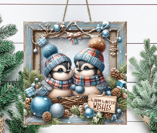 BLUEJAY COUPLE WINTER SQUARE HANGER