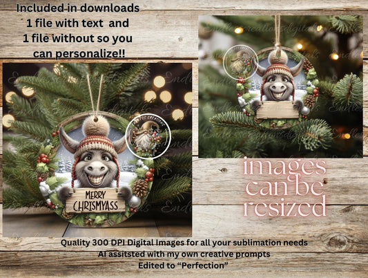 MERRY CHRISMYASS DONKEY CHRISTMAS ORNAMENT/GIFT TAG