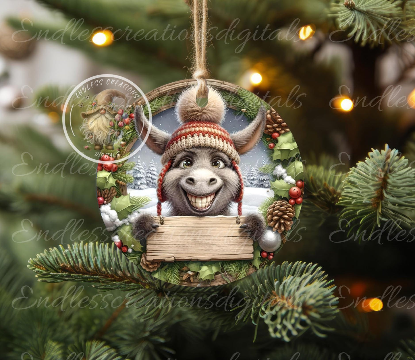 MERRY CHRISMYASS DONKEY CHRISTMAS ORNAMENT/GIFT TAG