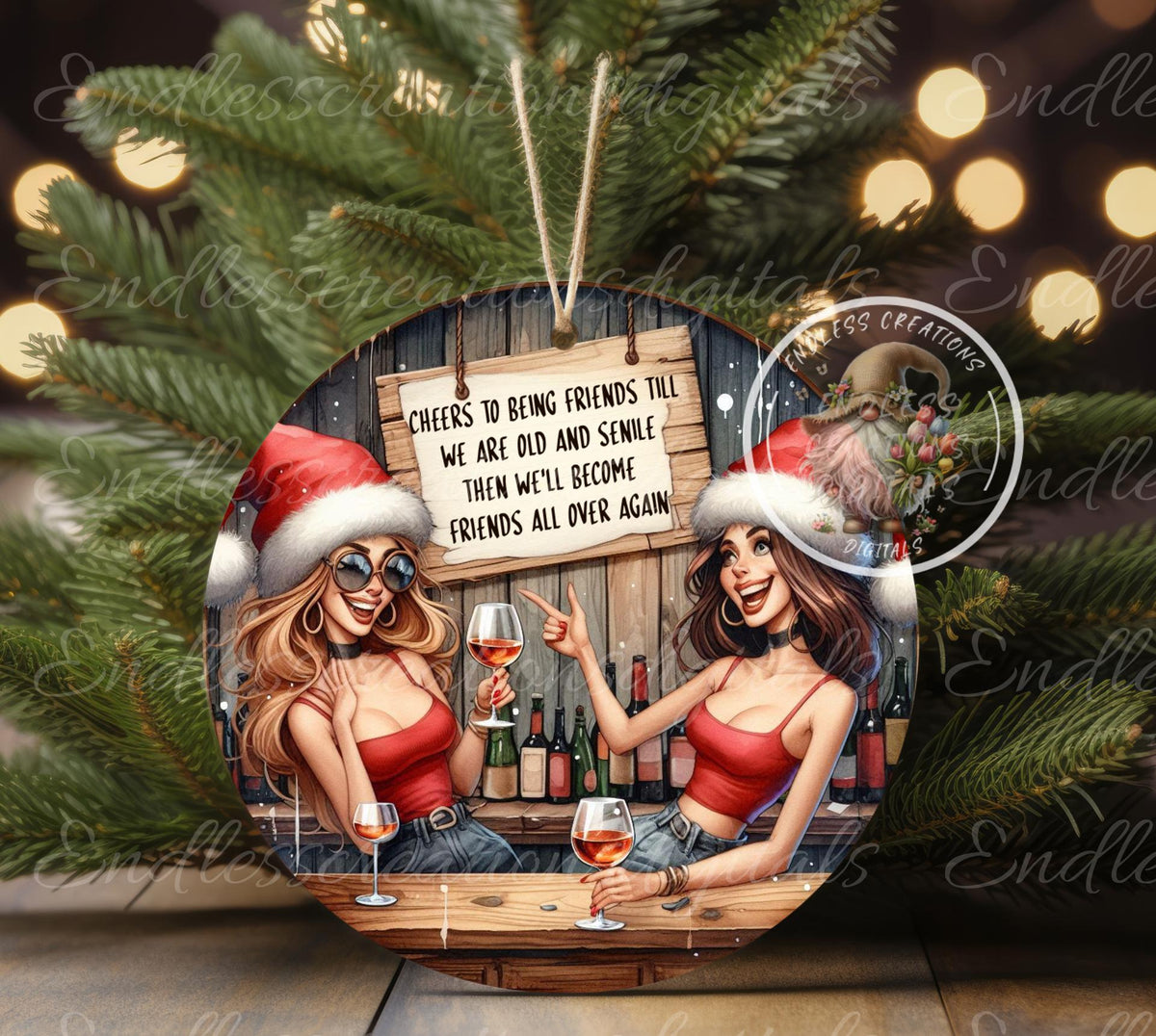 OLD SENILE FRIENDS CHRISTMAS ORNAMENT/GIFT TAG