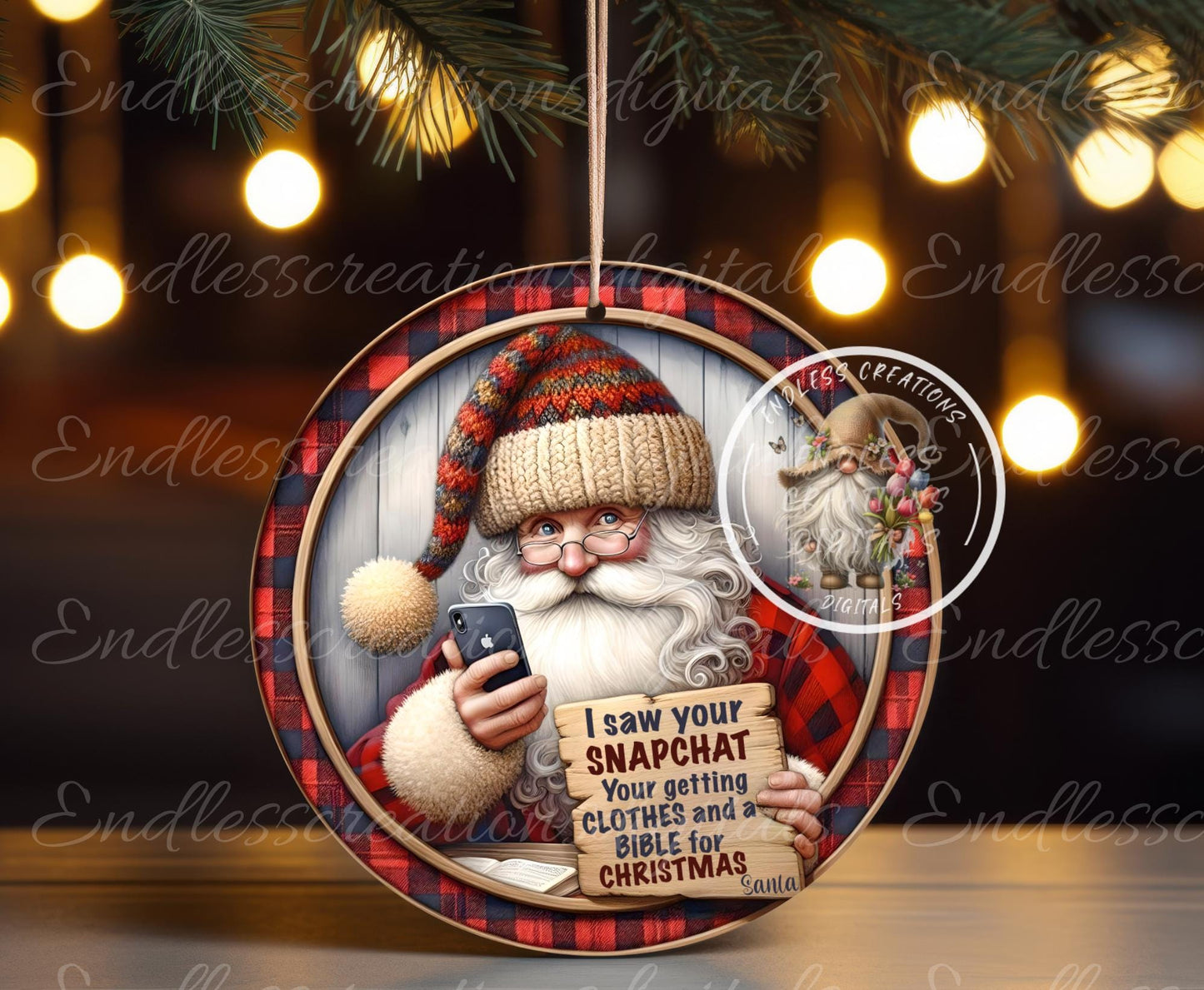 SNAPCHAT SANTA  CHRISTMAS ORNAMENT/GIFT TAG