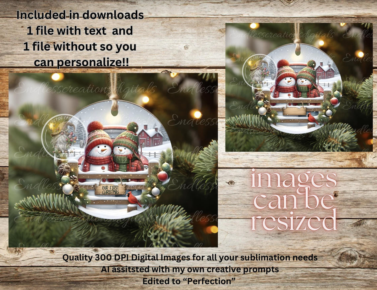 SNOWMAN COUPLE FIRST CHRISTMAS ORNAMENT/GIFT TAG