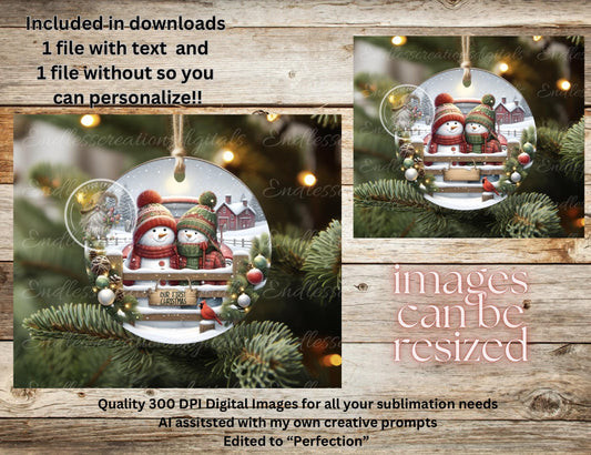SNOWMAN COUPLE FIRST CHRISTMAS ORNAMENT/GIFT TAG