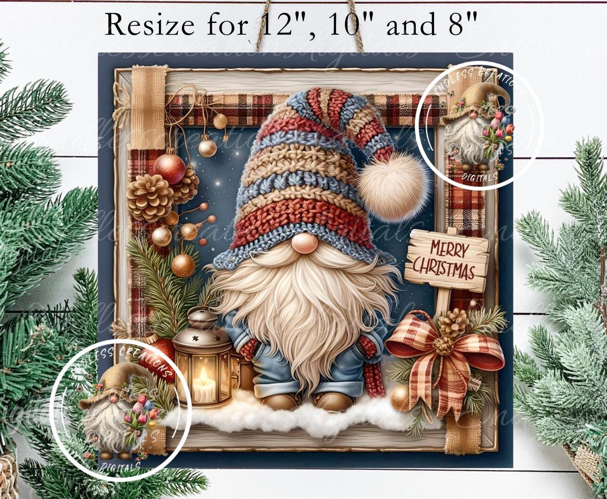 SQUARE WINTER GNOME Door hanger, wreath sign square cutting board, coasters can resize,  for sublimation high resolution 2 files, 1 add text