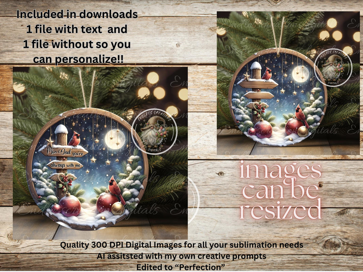 MOM AND DAD Cardinal Memorial CHRISTMAS ORNAMENT