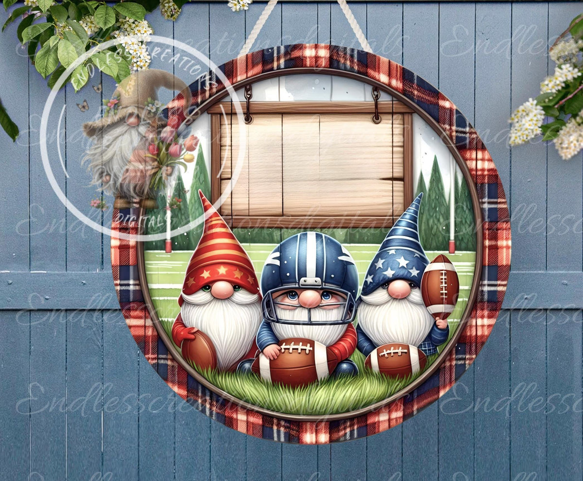FOOTBALL GNOMES DOOR Hanger, wreath sign, png, 300DPI high resolution, 2 files for download, 1 blank