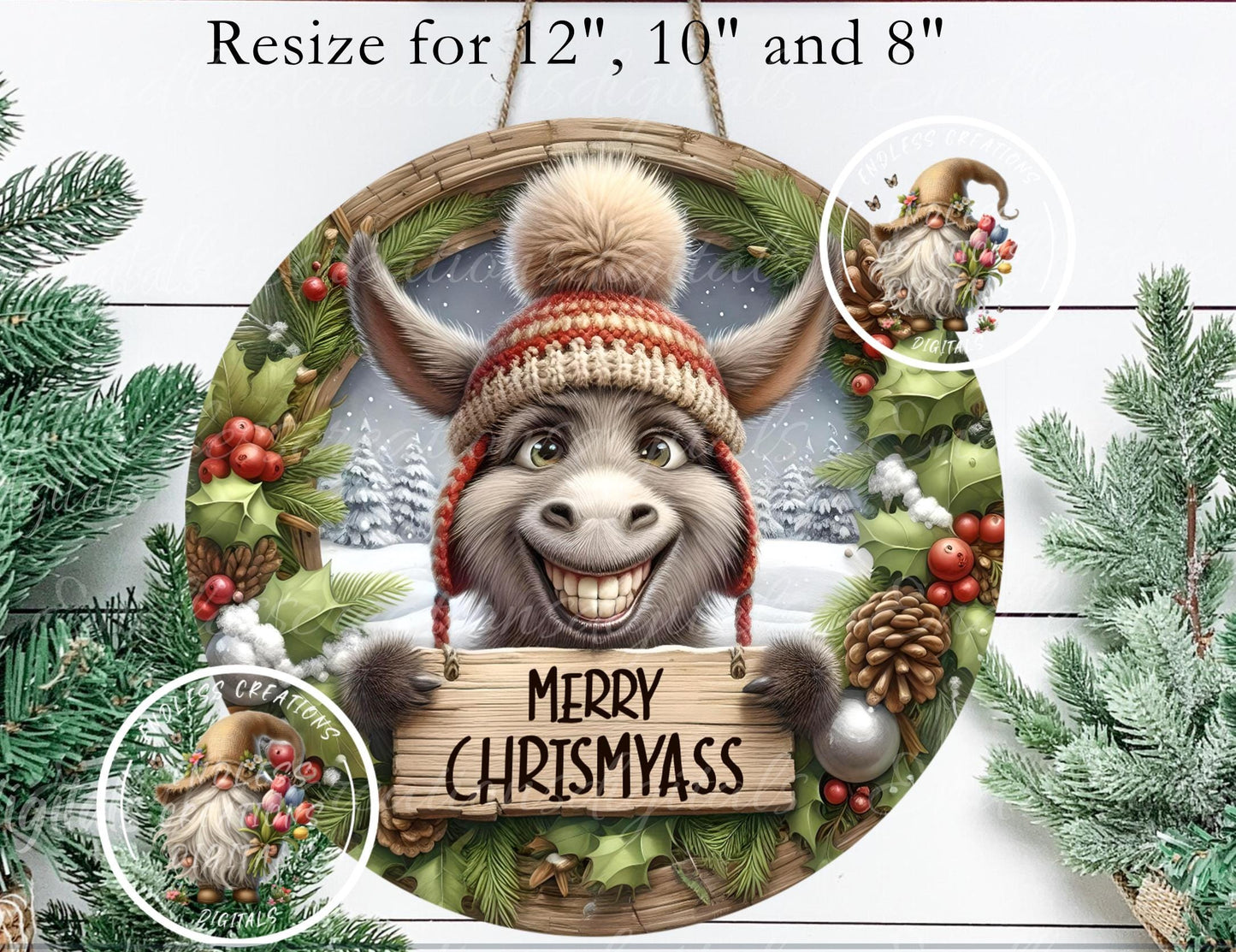 MERRY CHRISMYASS DONKEY CHRISTMAS ORNAMENT/GIFT TAG