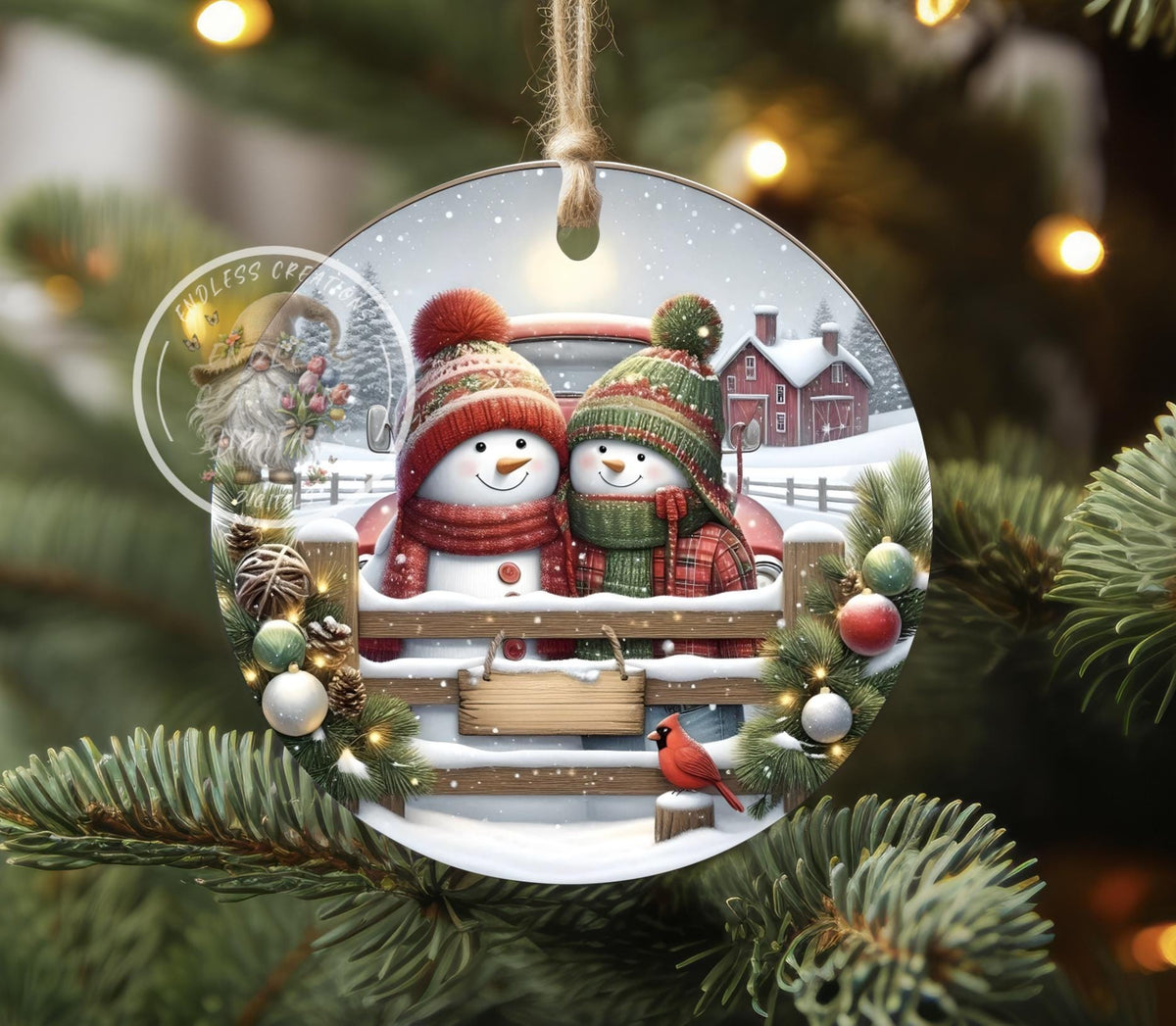 SNOWMAN COUPLE FIRST CHRISTMAS ORNAMENT/GIFT TAG
