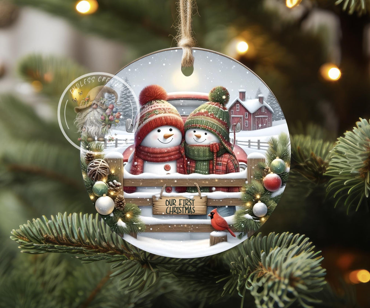 SNOWMAN COUPLE FIRST CHRISTMAS ORNAMENT/GIFT TAG