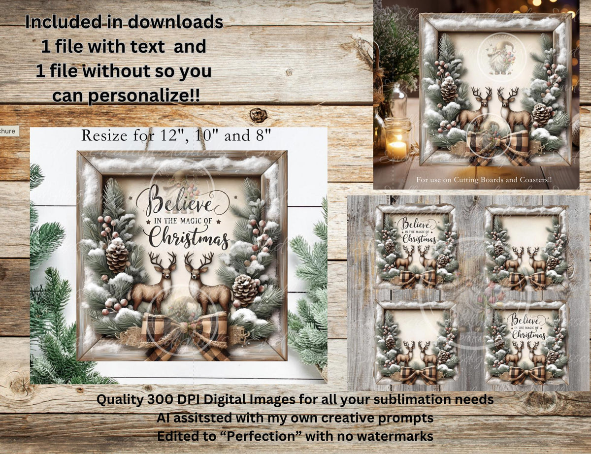 RUSTIC CHRISTMAS DEER SQUARE WINTER