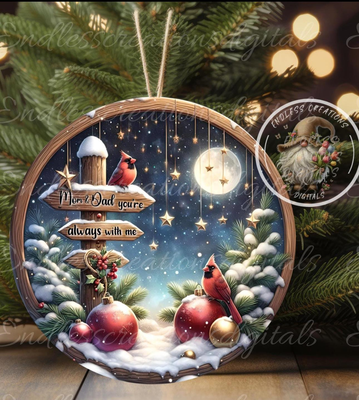 MOM AND DAD Cardinal Memorial CHRISTMAS ORNAMENT