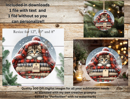 MEOWY CHRISTMAS ROUND ORNAMENT/GIFT TAG