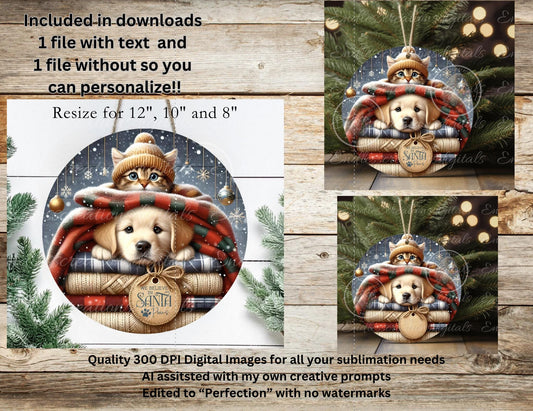 SANTA PAWS ROUND CHRISTMAS ORNAMENT/GIFT TAG