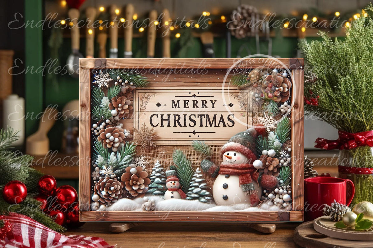 RUSTIC CHRISTMAS SNOWMAN RECTANGLE