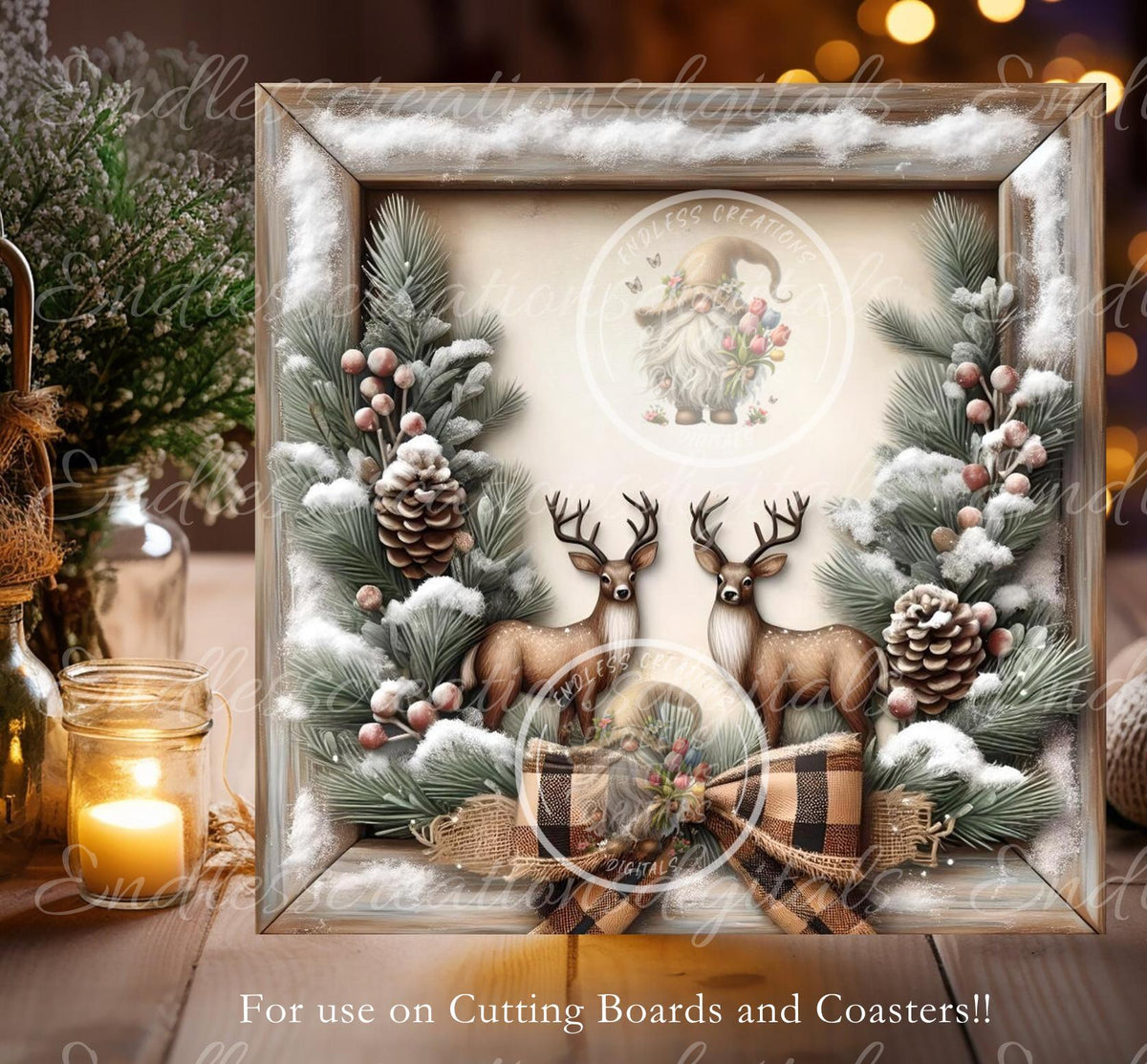 RUSTIC CHRISTMAS DEER SQUARE WINTER