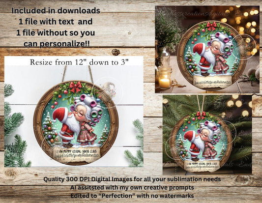 MOMMY KISSING SANTA ORNAMENT/GIFT TAG