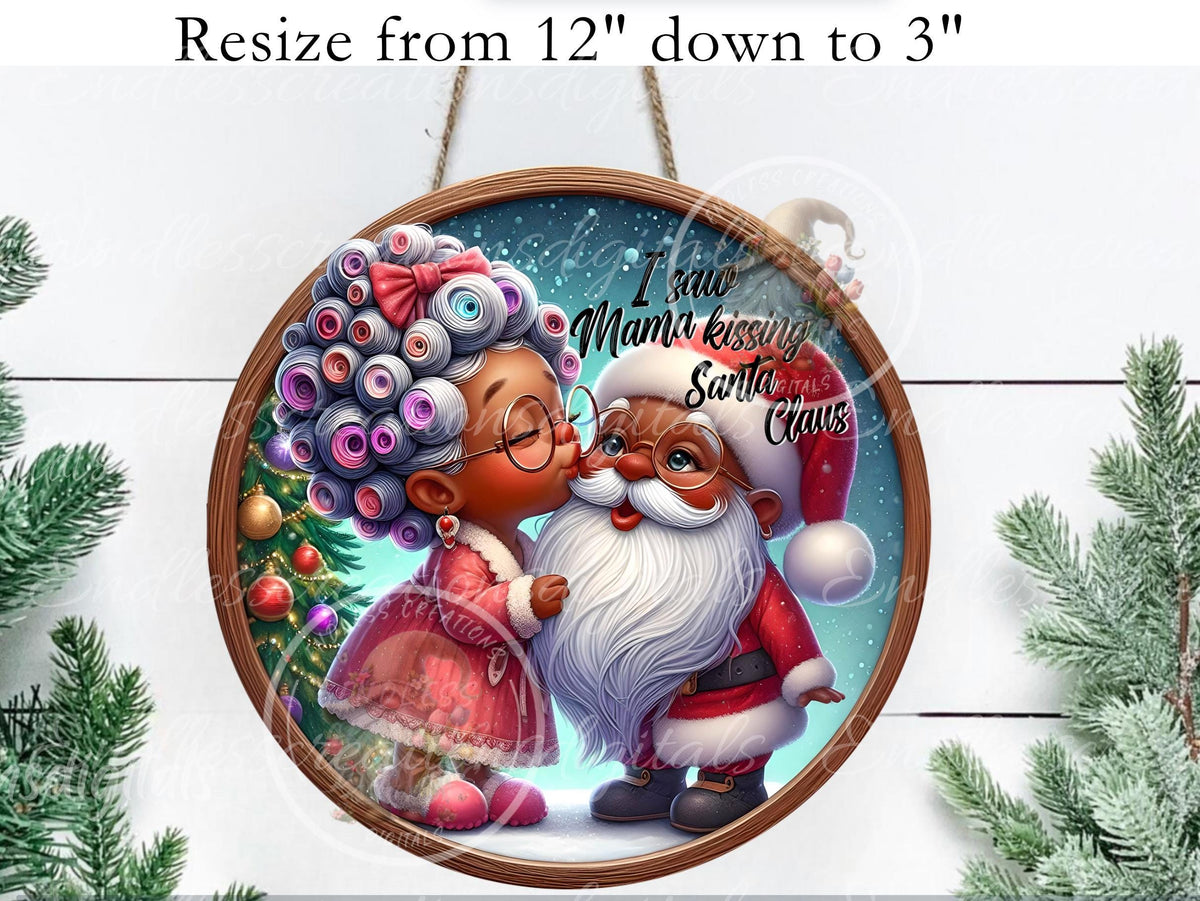 MAMA KISSING SANTA ORNAMENT/GIFT TAG