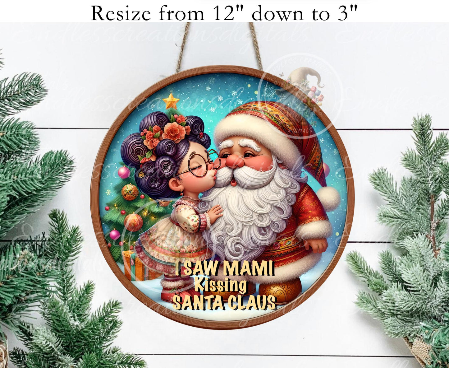 MAMI KISSING SANTA  ORNAMENT/GIFT TAG