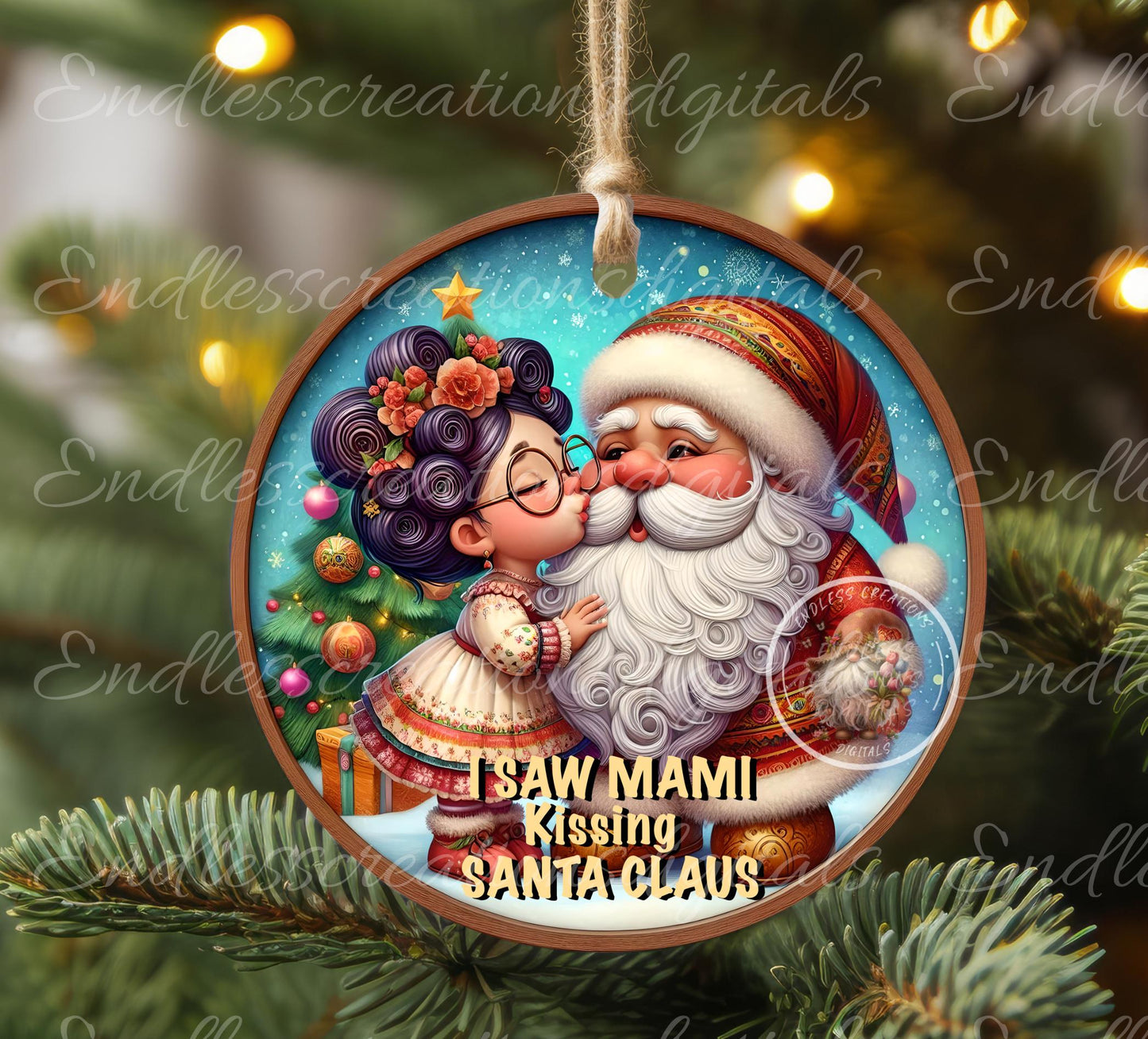 MAMI KISSING SANTA  ORNAMENT/GIFT TAG