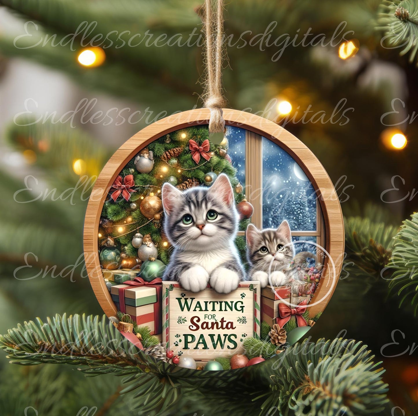 WAITING FOR SANTA PAWS CHRISTMAS ORNAMENT/GIFT TAG