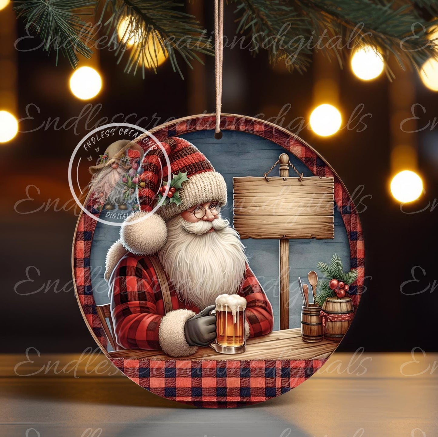 SANTA LONG NIGHT CHRISTMAS ORNAMENT/GIFT TAG