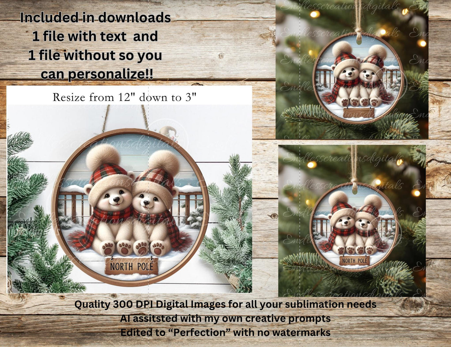 POLAR BEARS ORNAMENT/GIFT TAG/DOOR HANGER
