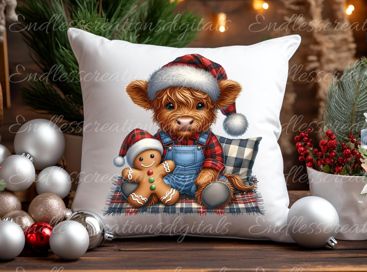 CUTE HIGHLAND COW Pillow covers, tea towel, mugs, plant pots etc. sublimation   5 high definition 300 Dpi, transparent, add your own text