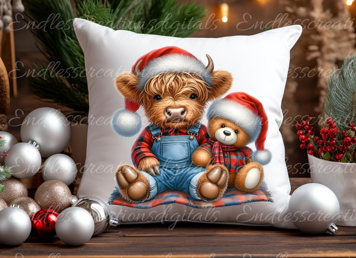 CUTE HIGHLAND COW Pillow covers, tea towel, mugs, plant pots etc. sublimation   5 high definition 300 Dpi, transparent, add your own text