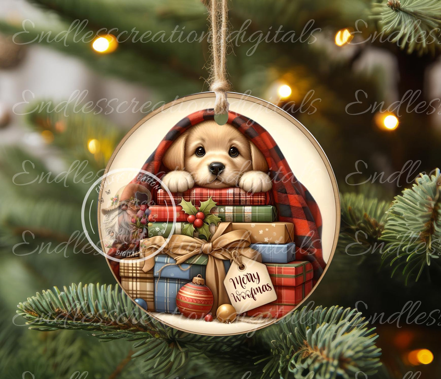 CHRISTMAS PUPPY ORNAMENT.GIFT TAG