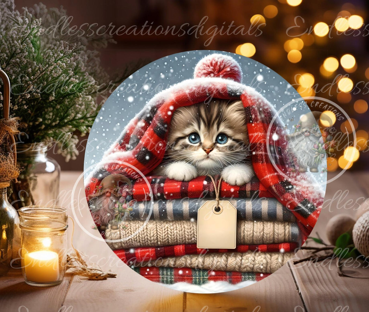 MEOWY CHRISTMAS ROUND ORNAMENT/GIFT TAG