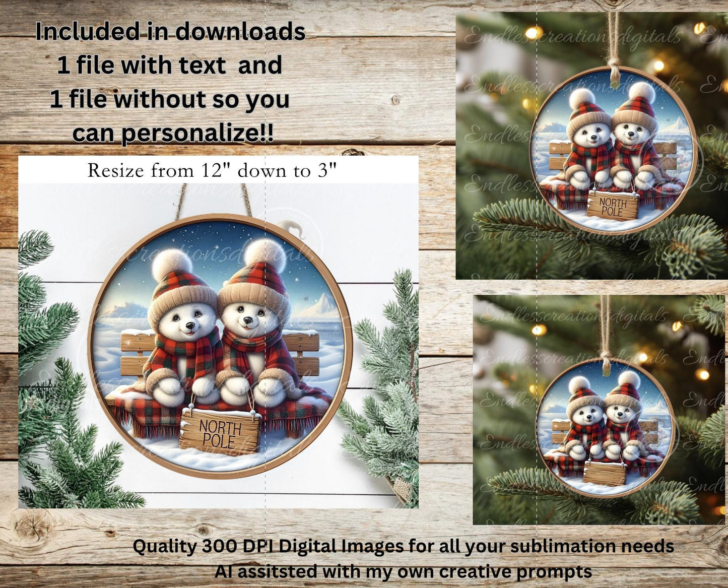 POLAR BEARS CHRISTMAS ORNAMENT/GIFT TAG
