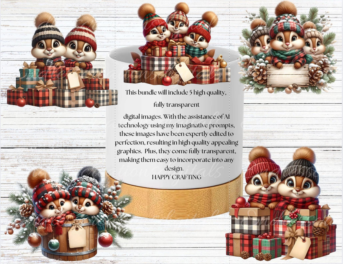 CHRISTMAS CHIPMUNKS SET OF 5 TRANSPARENCIES