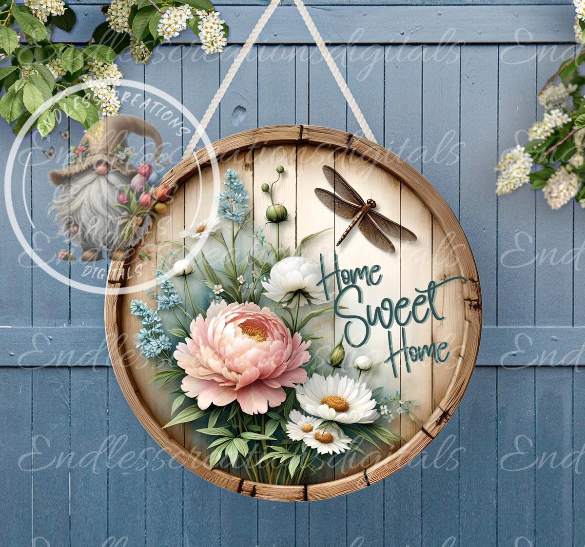 DRAGONFLY FLORAL add your own text, DOOR hanger, wreath sign png, square cutting board for sublimation high resolution