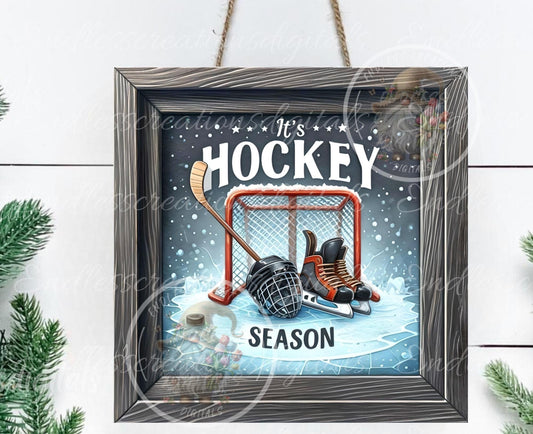 SQUARE HOCKEY DOOR Hanger, wreath sign, png, 300DPI high resolution, 2 files for download, 1 add your own text