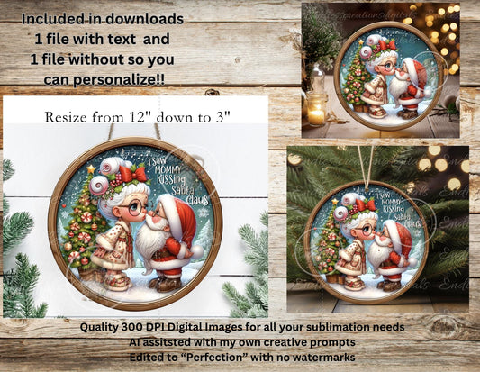 MOMMY KISSING SANTA ORNAMENT/GIFT TAG