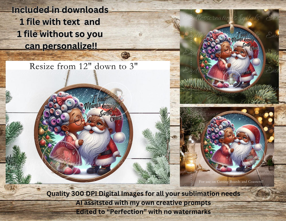 MAMA KISSING SANTA ORNAMENT/GIFT TAG