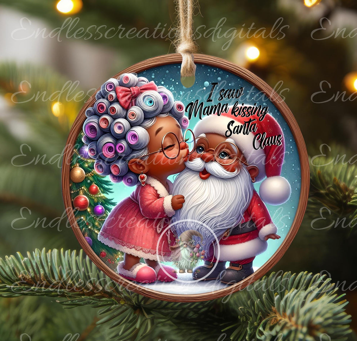 MAMA KISSING SANTA ORNAMENT/GIFT TAG