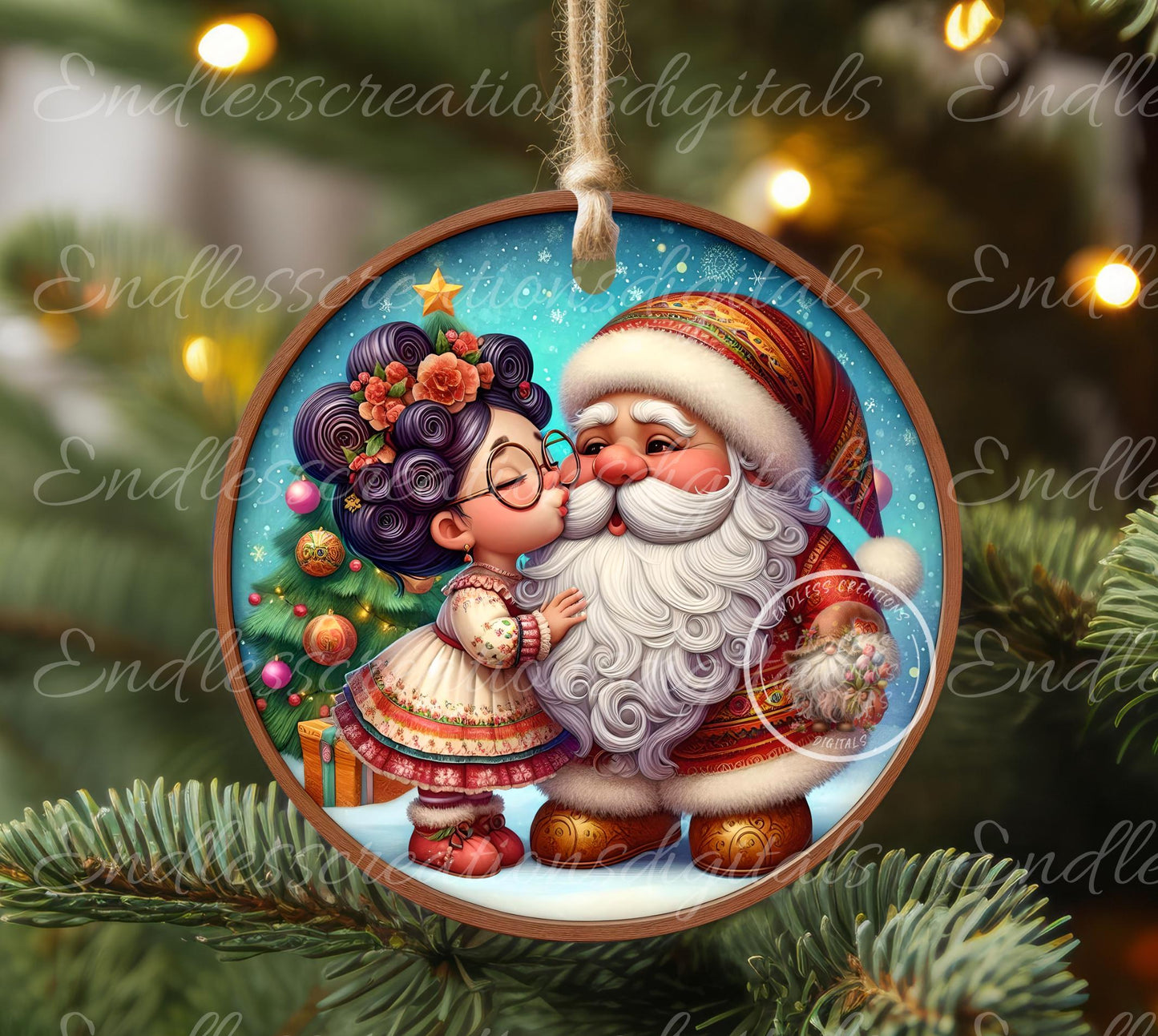 MAMI KISSING SANTA  ORNAMENT/GIFT TAG