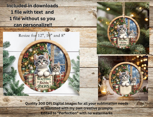 WAITING FOR SANTA PAWS CHRISTMAS ORNAMENT/GIFT TAG