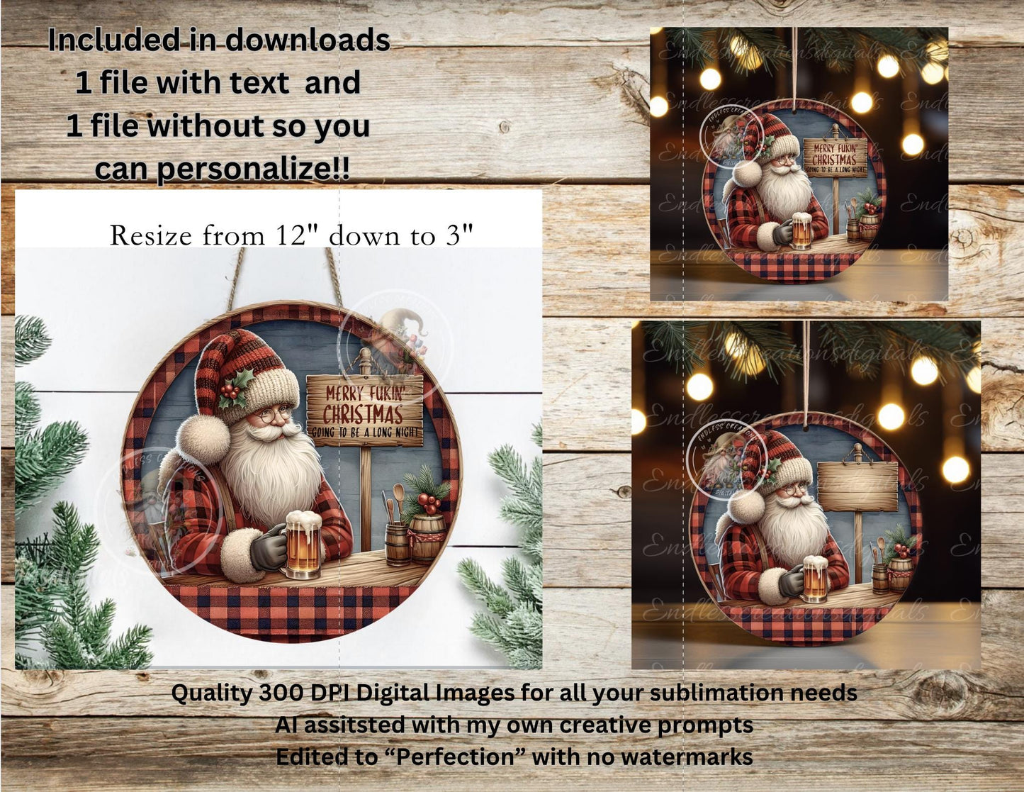 SANTA LONG NIGHT CHRISTMAS ORNAMENT/GIFT TAG