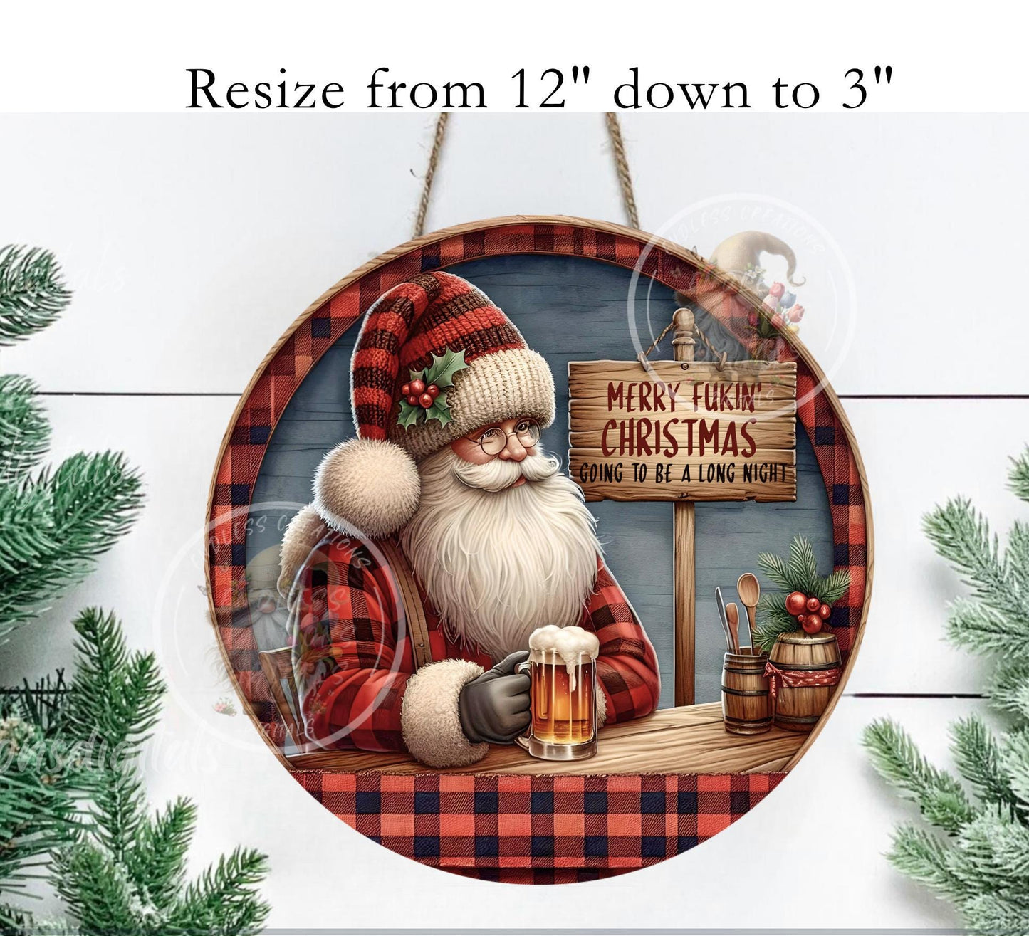SANTA LONG NIGHT CHRISTMAS ORNAMENT/GIFT TAG