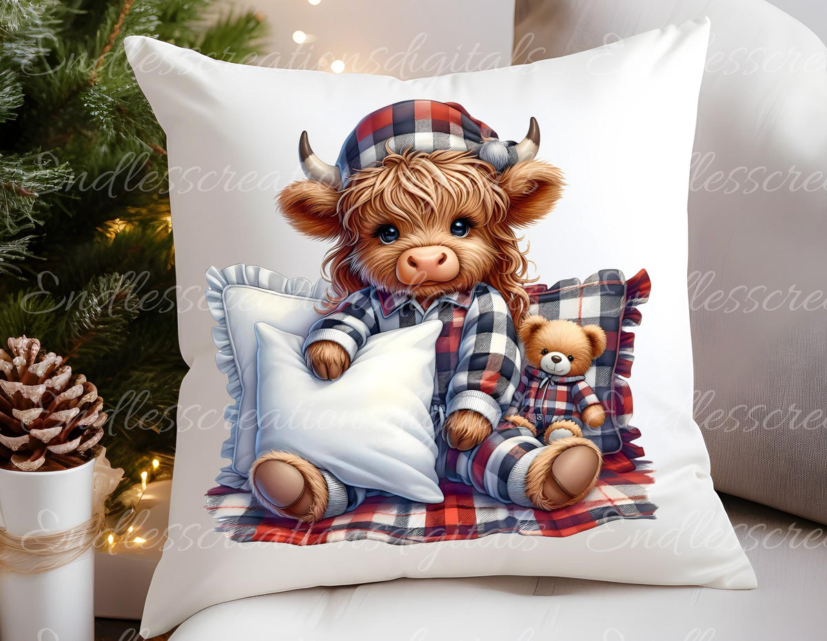 CUTE HIGHLAND COW Pillow covers, tea towel, mugs, plant pots etc. sublimation   5 high definition 300 Dpi, transparent, add your own text