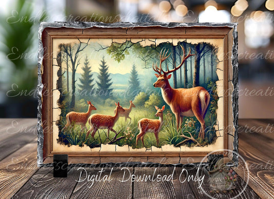 DEER FAMILY RECTANGLE/SLATE CUTTING BOARD