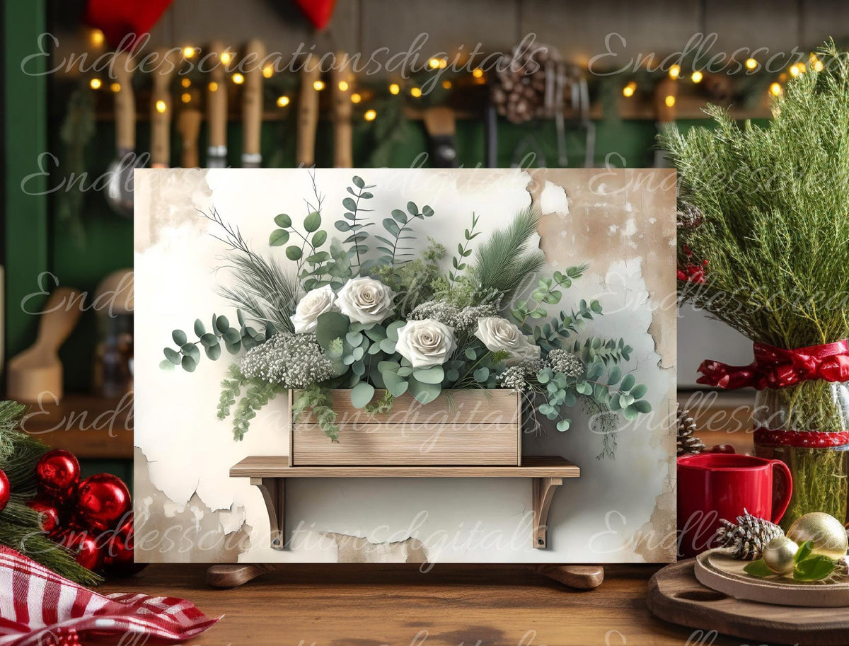 WINTER FLORAL SHELF RECTANGLE