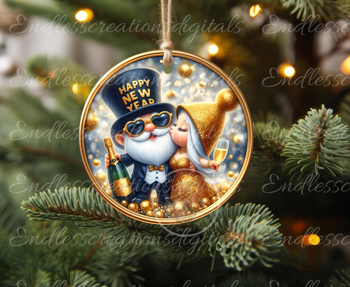 NEW YEARS GNOME Round  door hanger, wreath sign, round cutting board, ornaments for sublimation high resolution 2 files, 1 add your own text