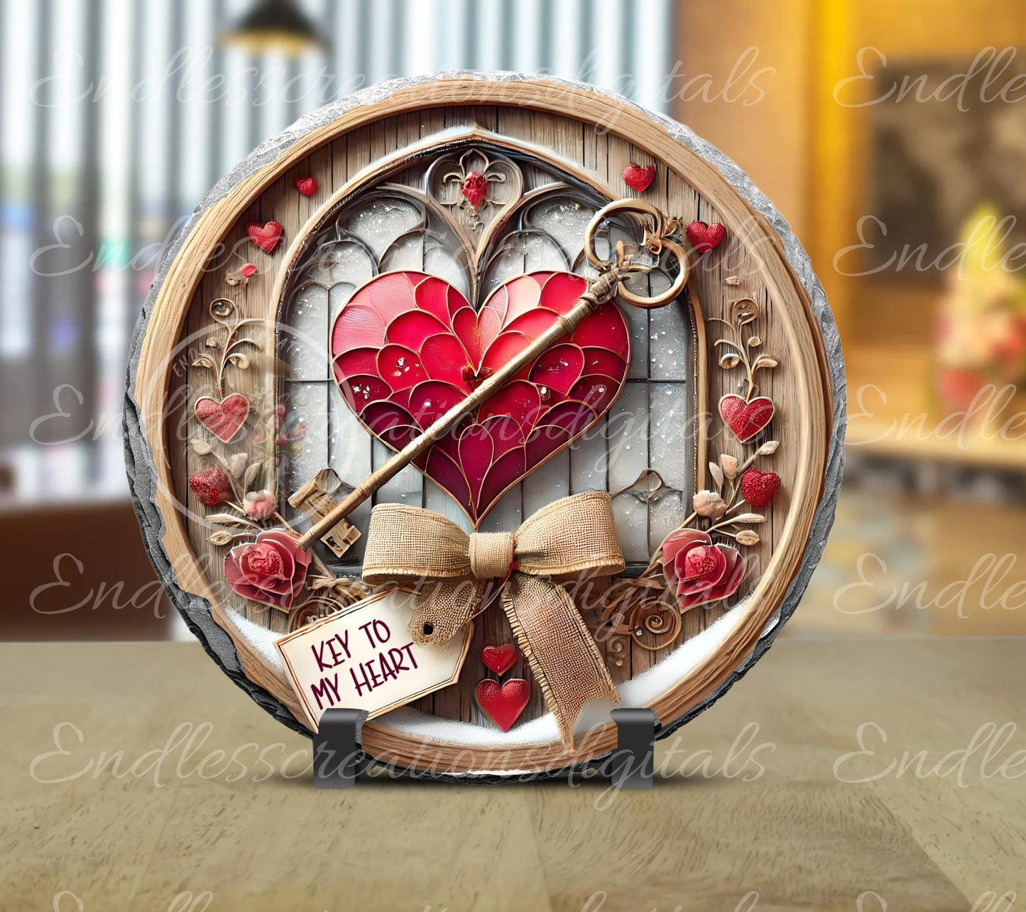 KEY TO MY Heart Valentines/Spring door hanger, keychain round slate,  for sublimation high resolution can be resized, 2 files 1 blank,