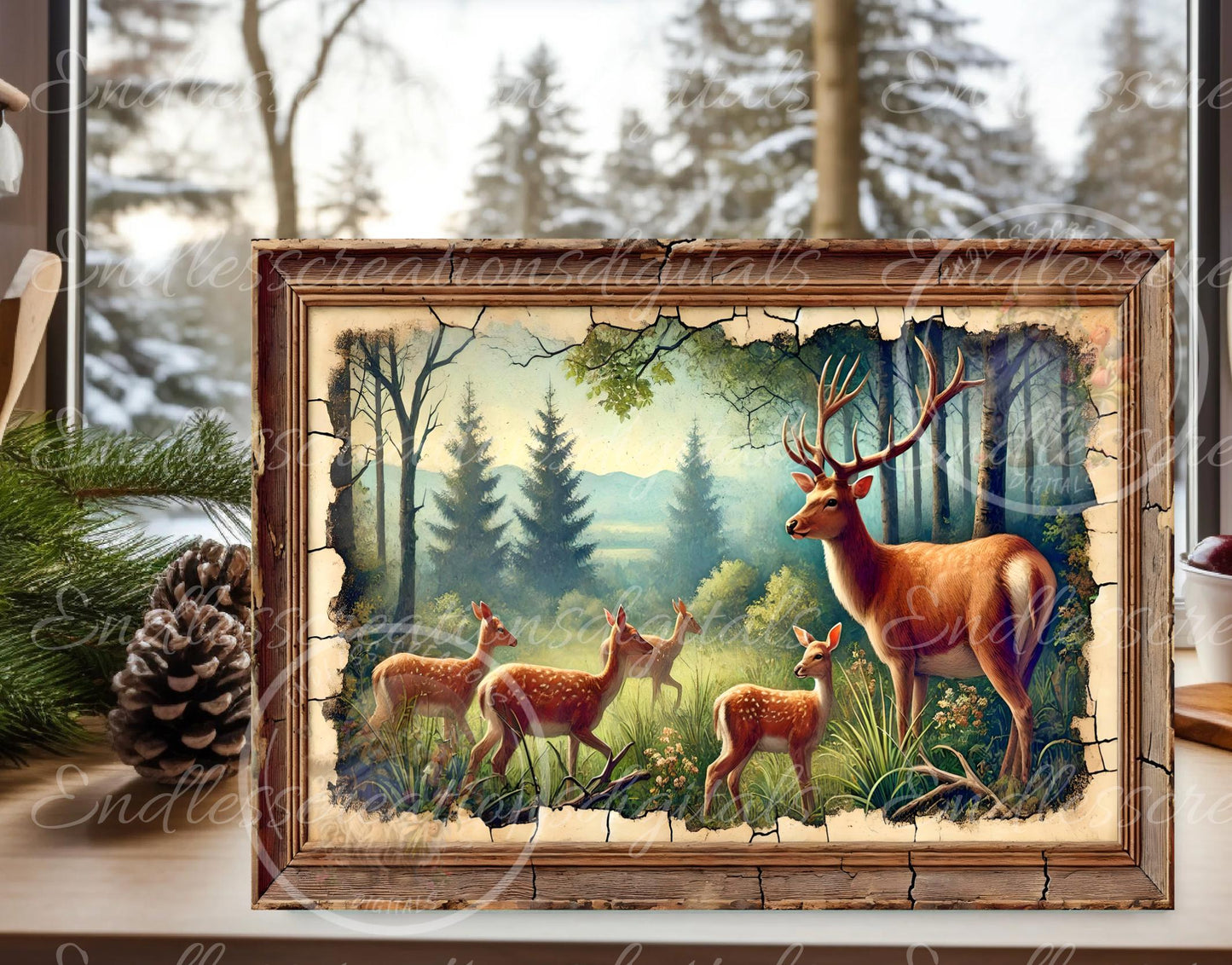 DEER FAMILY RECTANGLE/SLATE CUTTING BOARD