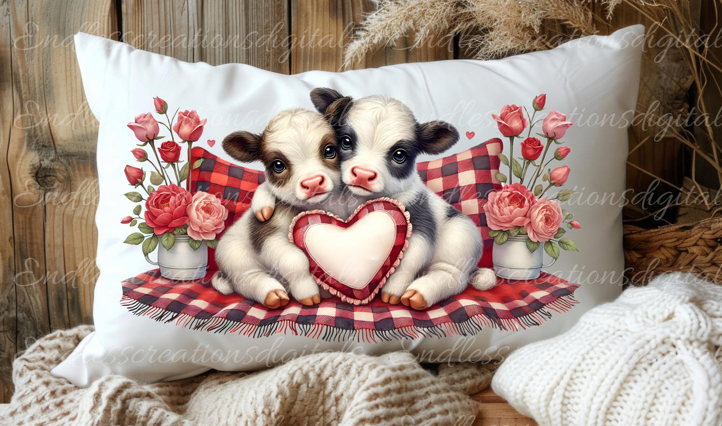 LOVE COWS VALENTINES pillow covers, tea towel, mugs, slates etc. sublimation   5 high definition 300 Dpi, transparent, add your own text