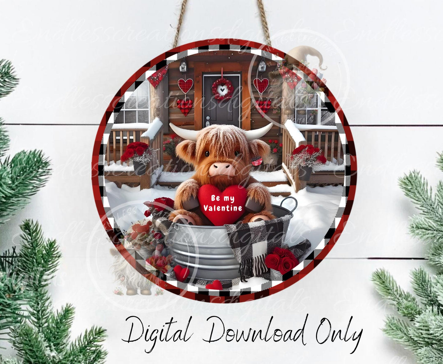 HIGHLAND COW WASHTUB, digital download only, 2 files, 1 blank for your own text, 300 dpi