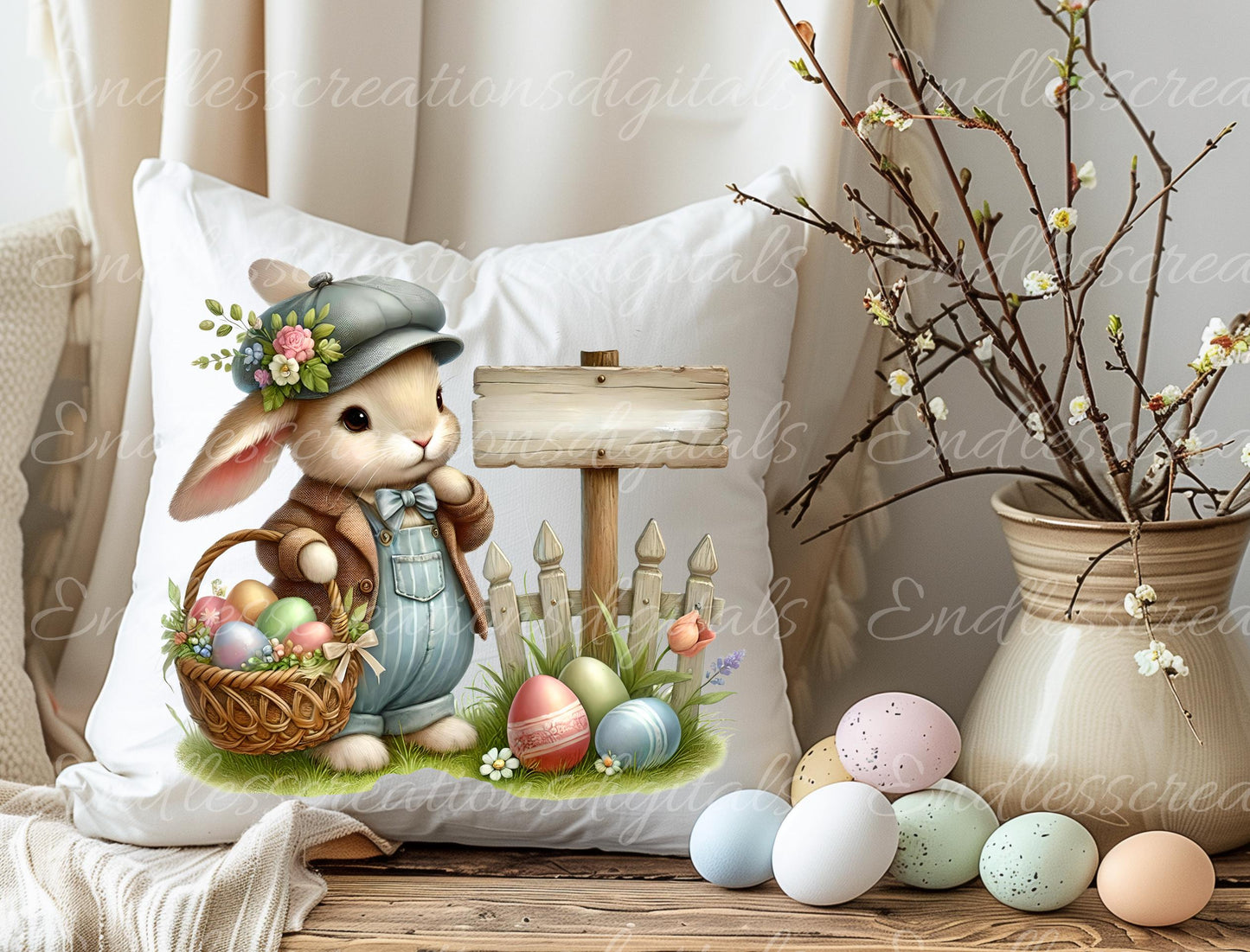 EASTER BOY BUNNY,  Pillow covers, tea towel mugs, plant pots etc sublimation package of 5,  300 Dpi high quality png files for download